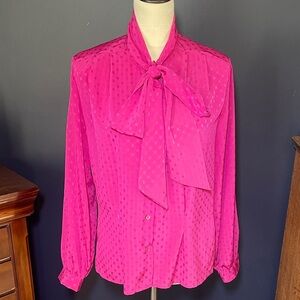 Vintage Cordon of Philadelphia Pink Blouse Bow Tie Neck Size Medium